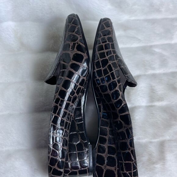 J Renée Edlyn Brown crocs prints wedge mules with sides elastic size 13WW - Picture 8 of 10